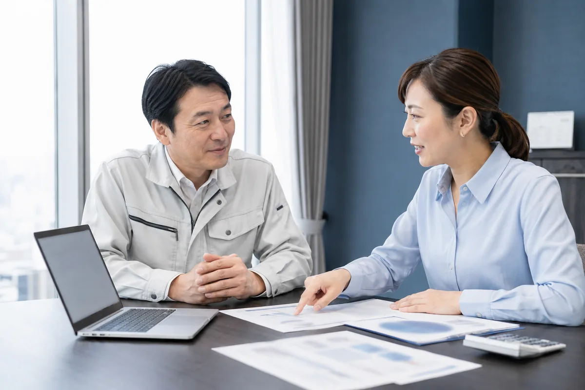 回収の頻度と費用の資料を前に相談する担当者